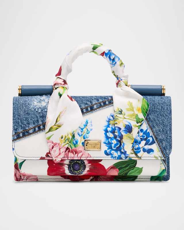 Sicily Floral Denim Wallet on Chain